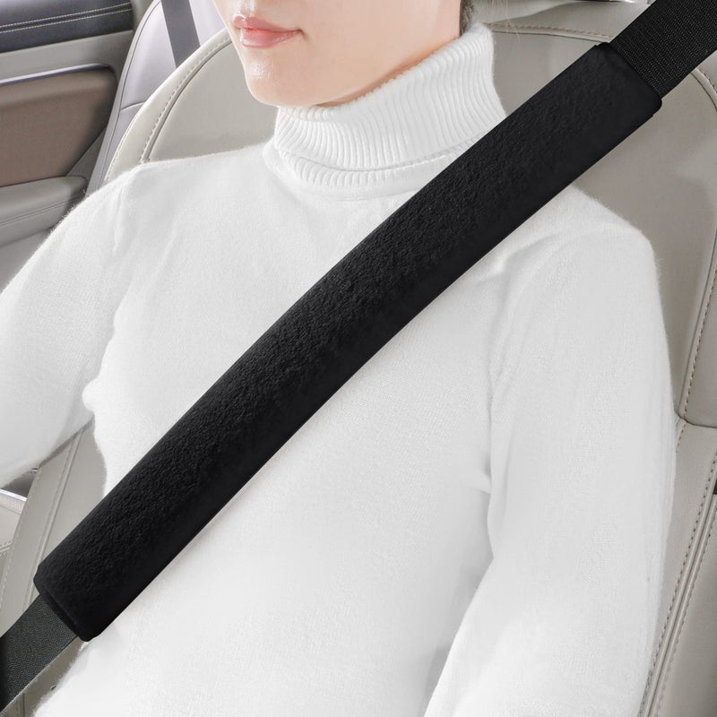 LACDL Extra Long Seatbelt Cover Super Soft Furry for Adults Kids Women & Men  Thick Plush Full Car Seat Belt Strap Cushion  Fluffy Shoulder Pad Protector  Auto Interior Accessories  1pc  Black  15.5in - Image 1